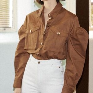 ACLER Dunbar Puff Sleeve Button Down Shirt Shacket Sz 4 NWT $260!!